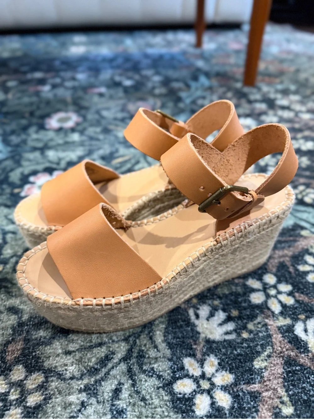 Soludos Tan Leather Espadrille Wedge Sandals